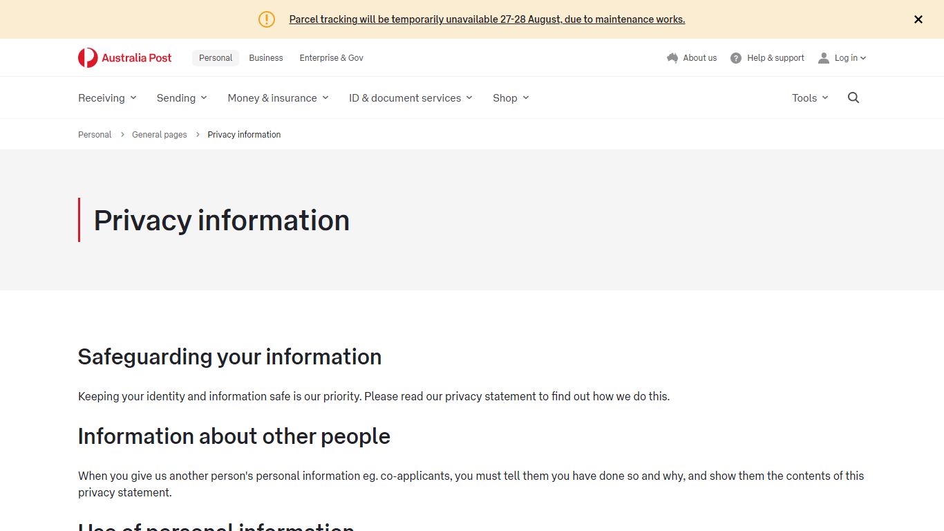 Change of Address Notification - Privacy information - Australia Post